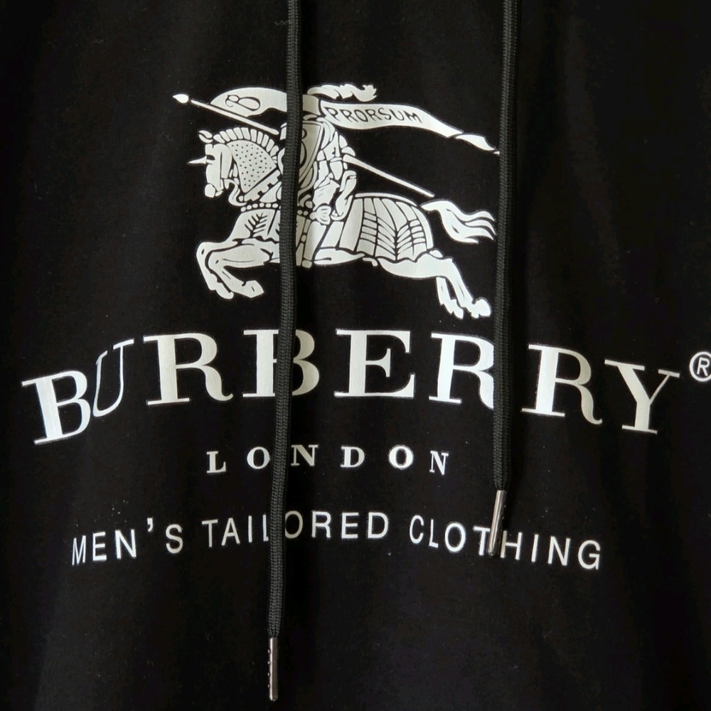 Burberry London England Hoodie Mens LG Black Logo Pullover Sweatshirt - Picture 3 of 7